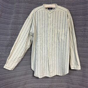 Baxter Brand Yellow/Blue Striped Cotton Collarless Shirt Size XL NWT